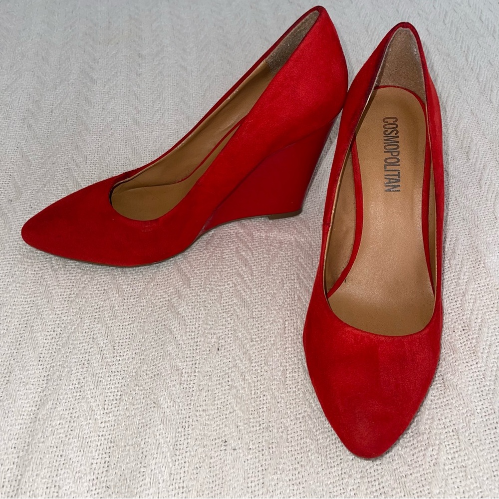 Cosmopolitan Faux Suede Red Wedge shoes